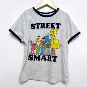 mini fine | street smart sesame street elmo big bird ringer tee grey s